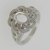 Vintage Style Sterling Silver Semi Mount Ring Setting Oval OV 9x7mm L535 - Syzjewelry